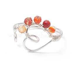 Natural Mixed Gemstone Beaded Heart Open Cuff Ring&nbsp;RJEW-JR00567
