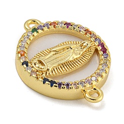 Rack Plating Brass Micro Pave Colorful Cubic Zirconia Flat Round Connector Charms&nbsp;KK-I718-47G-05
