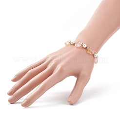 5Pcs 5 Color Glass Plum Blossom & Imitation Pearl Beaded Stretch Bracelets Set&nbsp;BJEW-JB08943