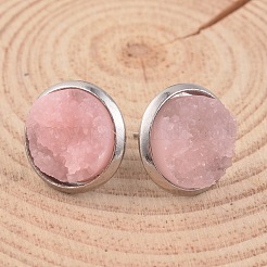 Flat Round 304 Stainless Steel Druzy Resin Ear Studs&nbsp;EJEW-JE01964