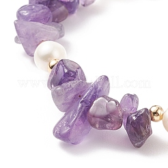 Natural Amethyst Chips & Pearl Beaded Slider Bracelet&nbsp;BJEW-JB08334-04