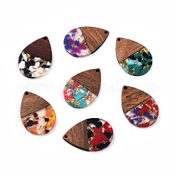 Transparent Resin & Walnut Wood Pendants&nbsp;RESI-N025-028-A