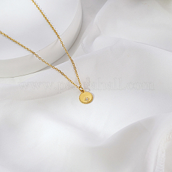 Simple Stainless Steel Pave Clear Cubic Zirconia Flat Round Pendant Necklaces for Women's Daily Wear&nbsp;AQ5900-2