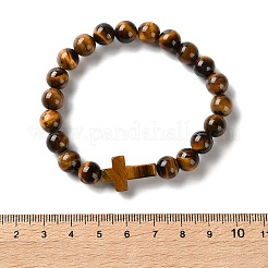 Natural & Synthetic Mixed Gemstone Cross & Round Beaded Stretch Bracelets&nbsp;BJEW-C119-01