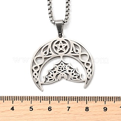 Bat 201 Stainless Steel Hollow Crescent Moon Bat Pendant Necklaces for Women&nbsp;NJEW-M105-05P