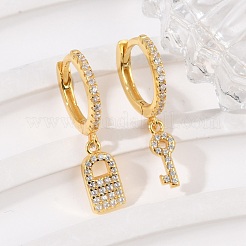 Lock & Key 925 Sterling Silver Micro Pave Clear Cubic Zirconia Hoop Earrings for Women&nbsp;EJEW-G427-01G-03
