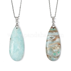 Natural Hemimorphite Teardrop Pendant 304 Stainless Steel Cable Chain Necklaces for Women&nbsp;NJEW-JN06208-02