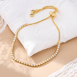 Brass Pave Clear Cubic Zirconia Horse Eye Box Chain Slider Bracelets&nbsp;BJEW-YWC0002-06B-G