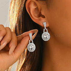 Brass Micro Pave Cubic Zirconia Oval Stud Dangle Earrings for Women&nbsp;BT3883-3