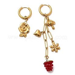 304 Stainless Steel Resin Flower & Grape Hoop Earrings&nbsp;EJEW-G451-05G