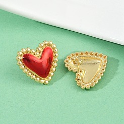 Brass Enamel Heart Stud Earrings&nbsp;EJEW-L273-01G-03