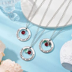3Pcs 3 Styles Flat Round Forever in My Heart Alloy Glass Pendant Necklaces&nbsp;NJEW-JN05018
