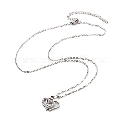 304 Stainless Steel Crystal Rhinestone Heart Pendant Cable Chain Necklaces for Women&nbsp;NJEW-Z056-01B-P
