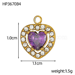 304 Stainless Steel Cubic Zirconia Charms&nbsp;STAS-OY004-02G
