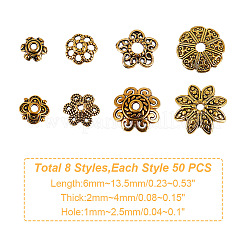 320Pcs 8 Styles Tibetan Style Alloy Bead Caps&nbsp;TIBE-GO0001-02