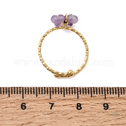 Adjustable 304 Stainless Steel with Natural Mixed Stone Cuff Open Rings&nbsp;RJEW-P187-01G-08