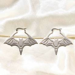 Non-Tarnish 304 Stainless Steel Bat Hoop Earrings for Women&nbsp;EJEW-R156-07P