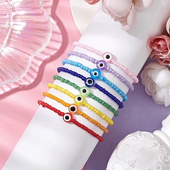 8pcs 8 Colors Resin Evil Eye & Glass Seed Beaded Stretch Bracelet Sets&nbsp;BJEW-JB10527