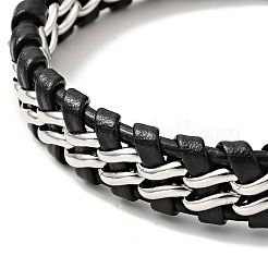 Leather & 304 Stainless Steel Braided Curb Chains Cord Bracelet with Magnetic Clasp for Men Women&nbsp;BJEW-C021-19