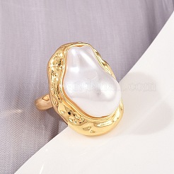 Brass ABS Plastic Pearl Cuff Rings for Women&nbsp;RJEW-L132-02G