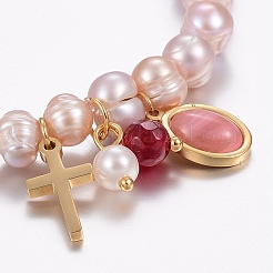 Natural Pearl Charm Bracelets&nbsp;BJEW-K197-02B