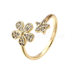 Brass Micro Pave Clear Cubic Zirconia Cuff Rings for Women&nbsp;RJEW-H247-20G