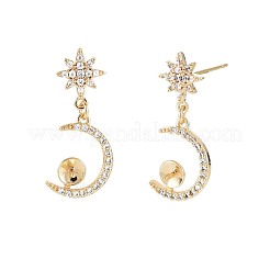 Brass Micro Pave Clear Cubic Zirconia Stud Earring Findings&nbsp;KK-S364-143