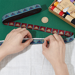 Ethnic Style Floral Pattern Embroidery Polyester Ribbons&nbsp;OCOR-WH0104-23C