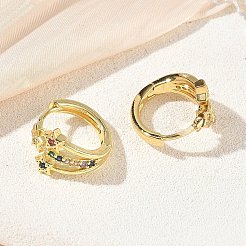 Brass Micro Pave Cubic Zirconia Hoop Earrings&nbsp;KK-EK0712-29G