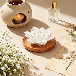 Porcelain Lotus Flower with Wood Base Aromatherapy Diffuser&nbsp;DJEW-WH0077-05B