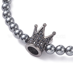 3Pcs 3 Style Round Synthetic Black Stone & Hematite Beaded Stretch Bracelets Set&nbsp;BJEW-JB07688-02