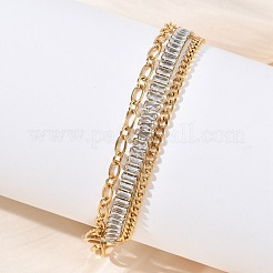 304 Stainless Steel & Glass Double Layers Chain Bracelets for Women&nbsp;BJEW-F540-10G-03
