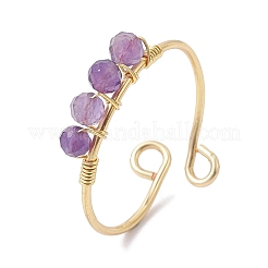 Copper Wire Wrapped Natural Gemstone Open Ring&nbsp;RJEW-JR00627