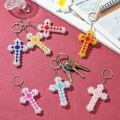 7Pcs 7 Colors Cross Acrylic Keychain with Iron Ring for Keychain&nbsp;KEYC-CJ0001-13