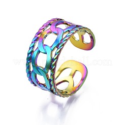 304 Stainless Steel Curb Chain Shape Cuff Ring&nbsp;RJEW-N038-084