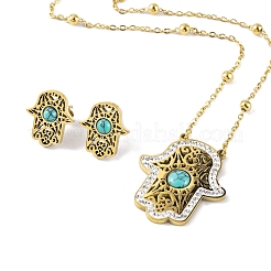 Synthetic Turquoise Stud Earrings & Pendant Necklaces Sets&nbsp;SJEW-M100-02E-G