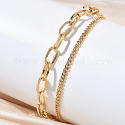 304 Stainless Steel Curb & Cable Chain Double Layer Bracelets for Women&nbsp;BJEW-G779-05G