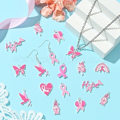 DIY Pink Awareness Ribbon Alloy Enamel Dangle Earring Making Kits&nbsp;DIY-YW0010-56