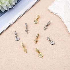 8Pcs 4 Styles Brass Micro Pave Clear Cubic Zirconia European Dangle Charms&nbsp;ZIRC-SZ0004-30