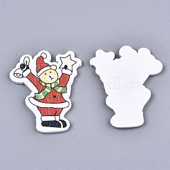 Christmas Theme Printed Natural Wood Cabochons&nbsp;WOOD-N008-005
