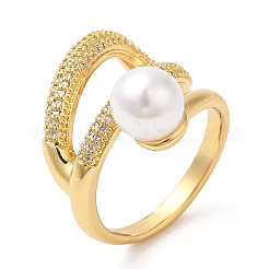 Rack Plating Brass Teardrop Cuff Ring with Plastic Pearl Beaded&nbsp;RJEW-D004-02G