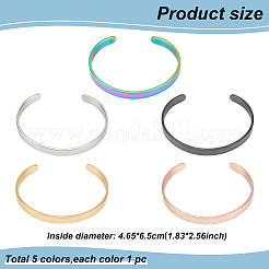 5Pcs 5 Colors Stainless Steel Plain Open Cuff Bangles Set for Women&nbsp;BJEW-AN0001-44