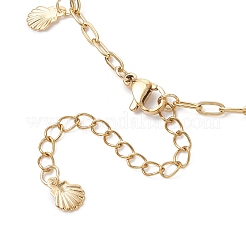 304 Stainless Steel Shell Shape Tassle Paperclip Chain Anklets&nbsp;AJEW-AN00751