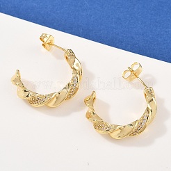 Brass Micro Pave Clear Cubic Zirconia Twist Stud Earrings&nbsp;EJEW-L275-16G-01