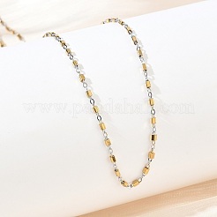 1.5MM Two Tone 304 Stainless Steel Cuboid Link Chain Necklaces for Women&nbsp;NJEW-G201-03GP