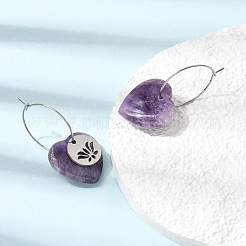 Natural Amethyst & 304 Stainless Steel Hoop Earrings for Women&nbsp;EJEW-G475-02P-08