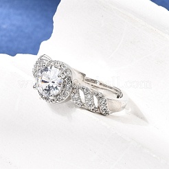 Brass Micro Pave Clear Cubic Zirconia Cuff Open Rings&nbsp;CU-CBA5C10-17P