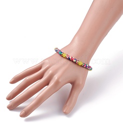 Round Imitation Jade & Handmade Polymer Clay Heishi Beads Stretch Bracelet&nbsp;BJEW-JB07454