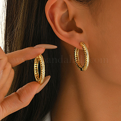 Hollow Brass Clear Cubic Zirconia Hoop Earrings&nbsp;LS-SP8143