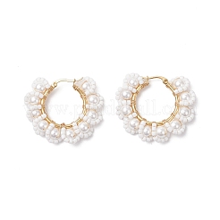 Glass Flower Hoop Earrings&nbsp;EJEW-TA00733
